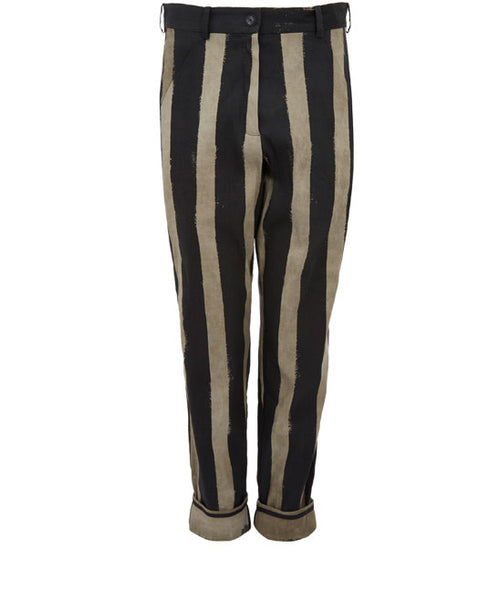 Light Beige Striped Linen-Blend Trousers